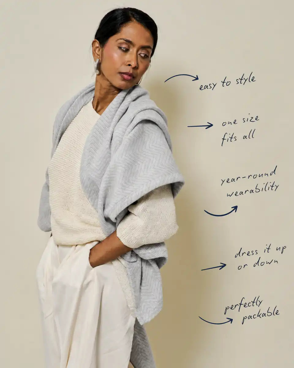 Bayside Herringbone Light Grey Shawl