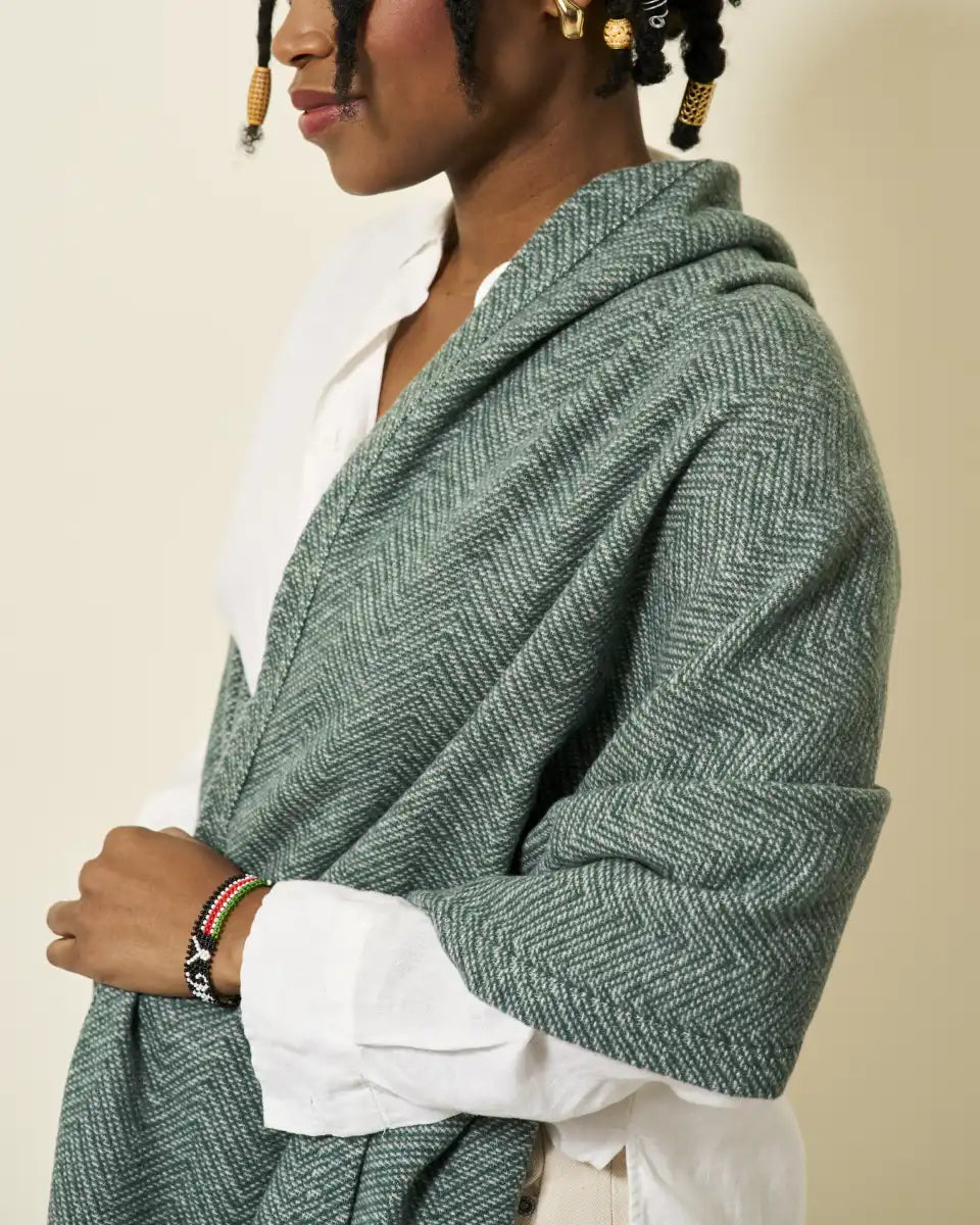Bayside Herringbone Evergreen Shawl